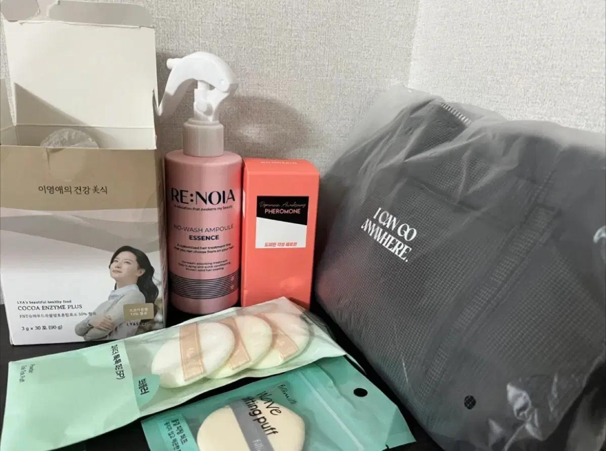 잡화 일괄 (초코효소, 퍼프, 향수, 트리트먼트, 바게트백)