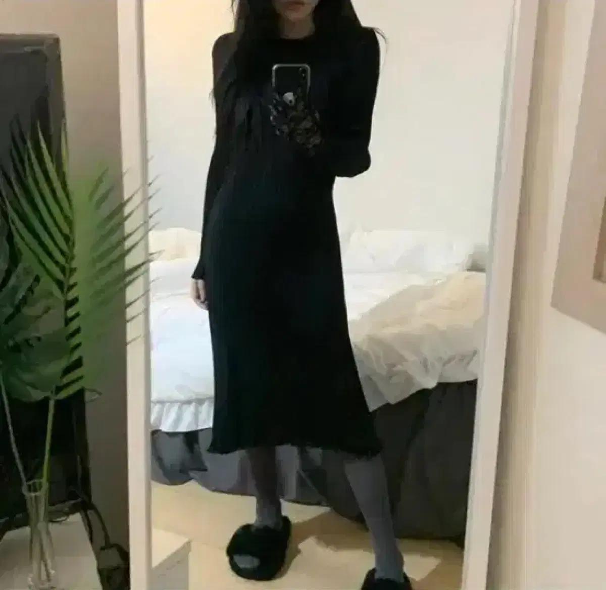 빈티지망울 블랙 롱 원피스