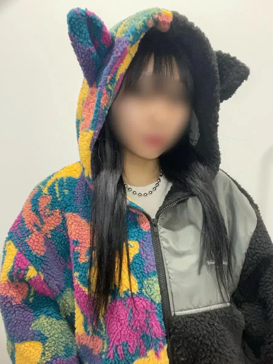 (빈티지) ScoLar Parity 투톤 고양이 귀 후드 플리스 자켓