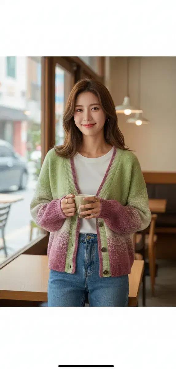 써스데이아일랜드 그라데이션  브이넥 가디건M