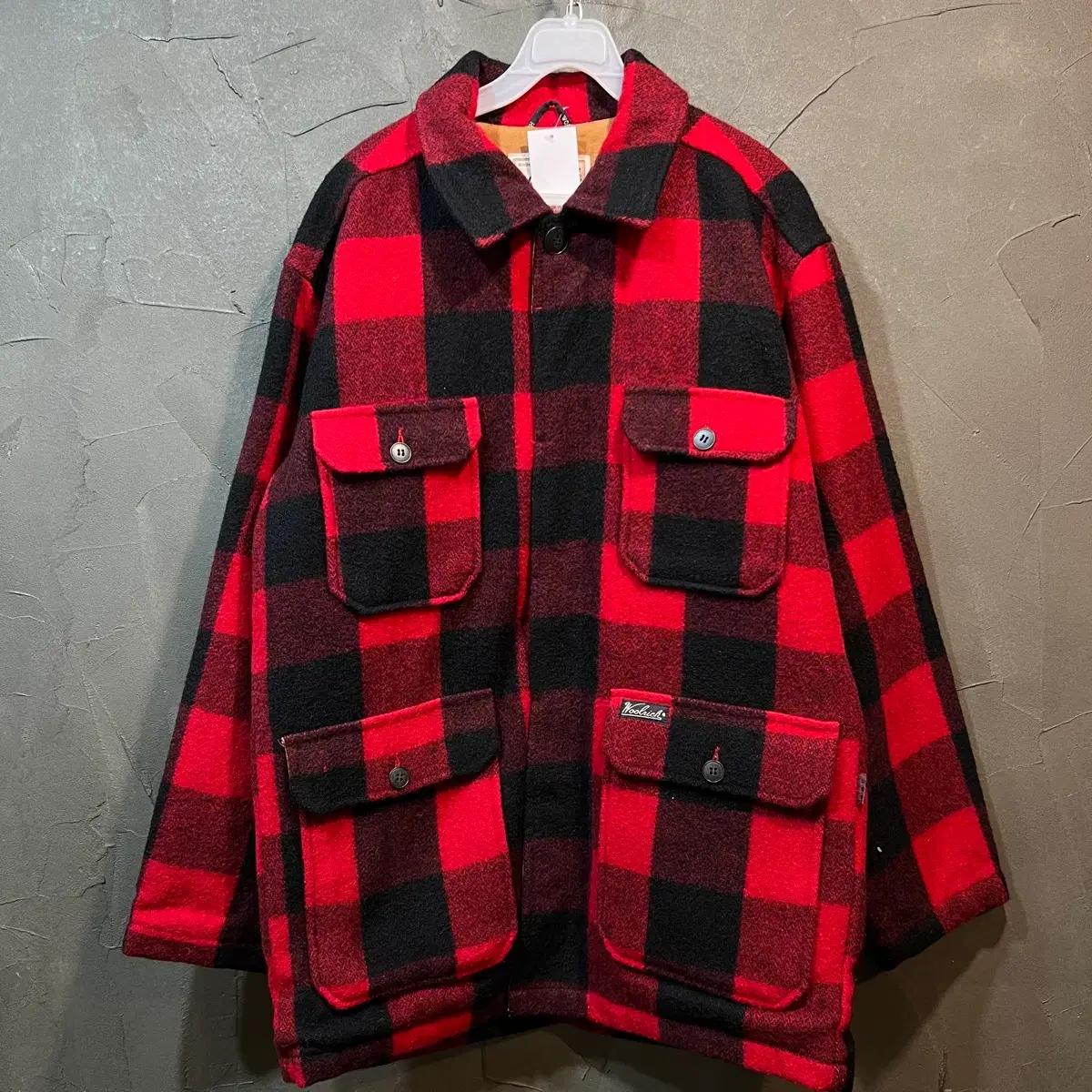 [M] 울리치 Woolrich 레드/블랙 타탄 체크 울 자켓
