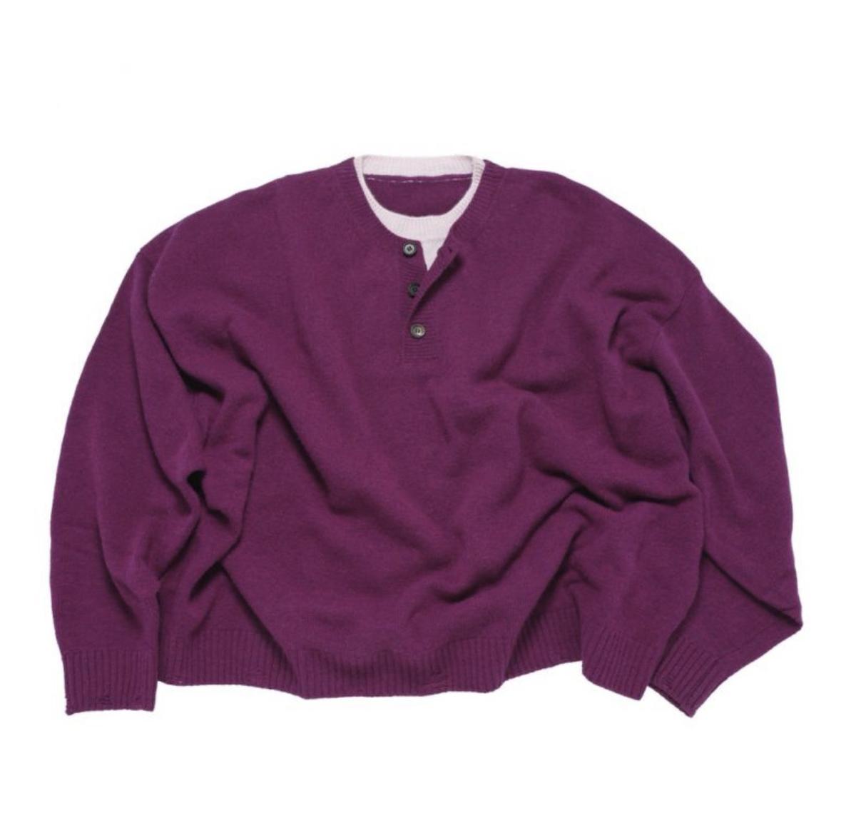 [새상품] (M사이즈) MJD 콘트라스트 넥 캐시 크롭 니트 마젠타