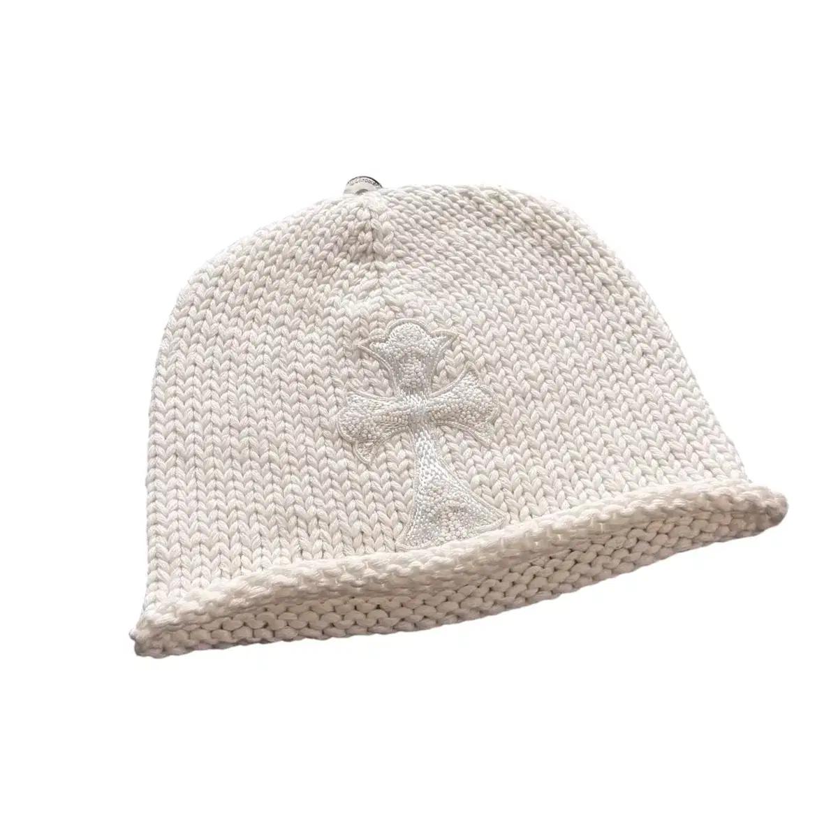 화이트 크롬하츠 캐시미어 비즈드 크로스 비니