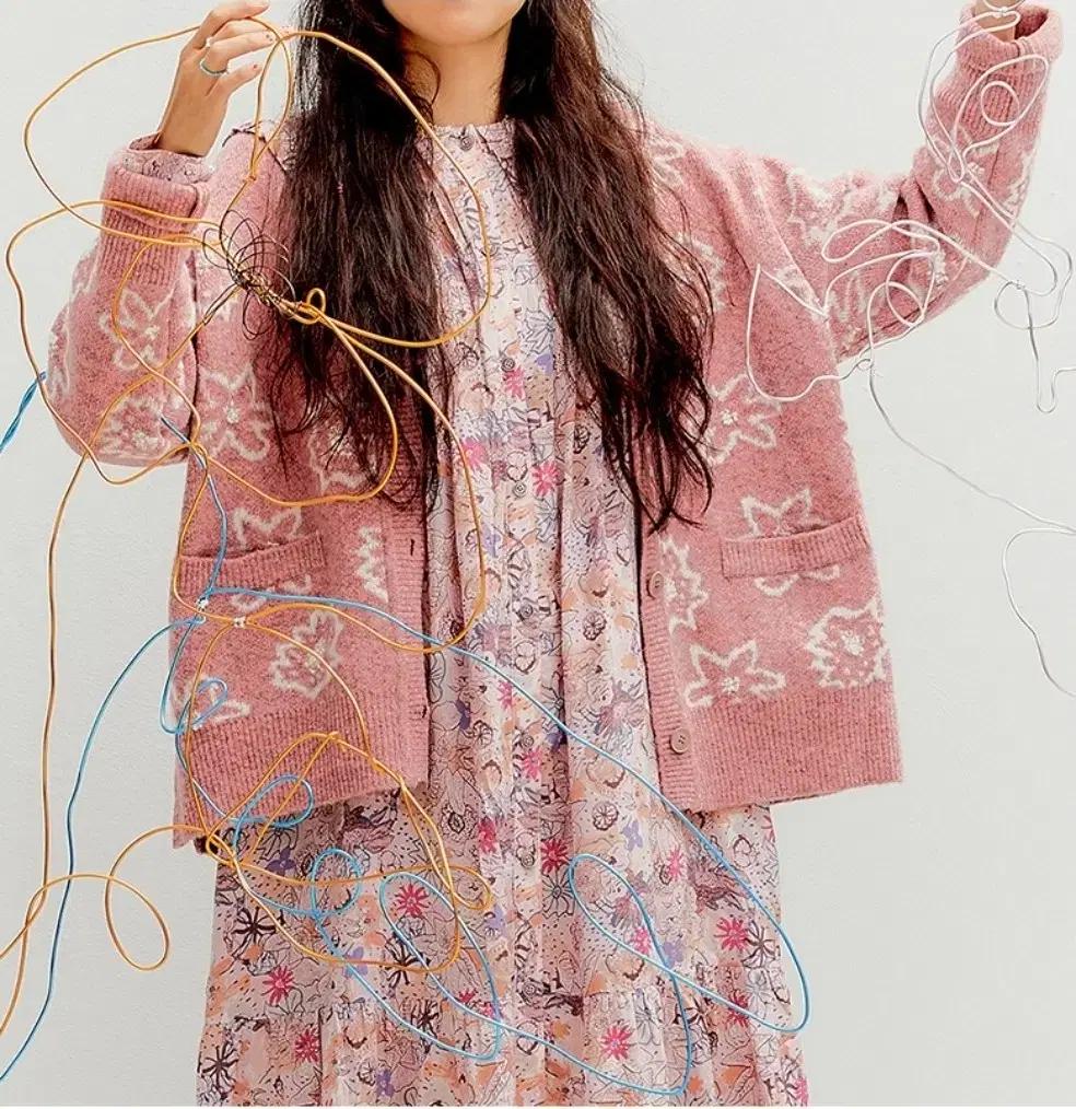 써스데이아일랜드 21'FW 뽀글이 쟈가드 가디건 S 사이즈