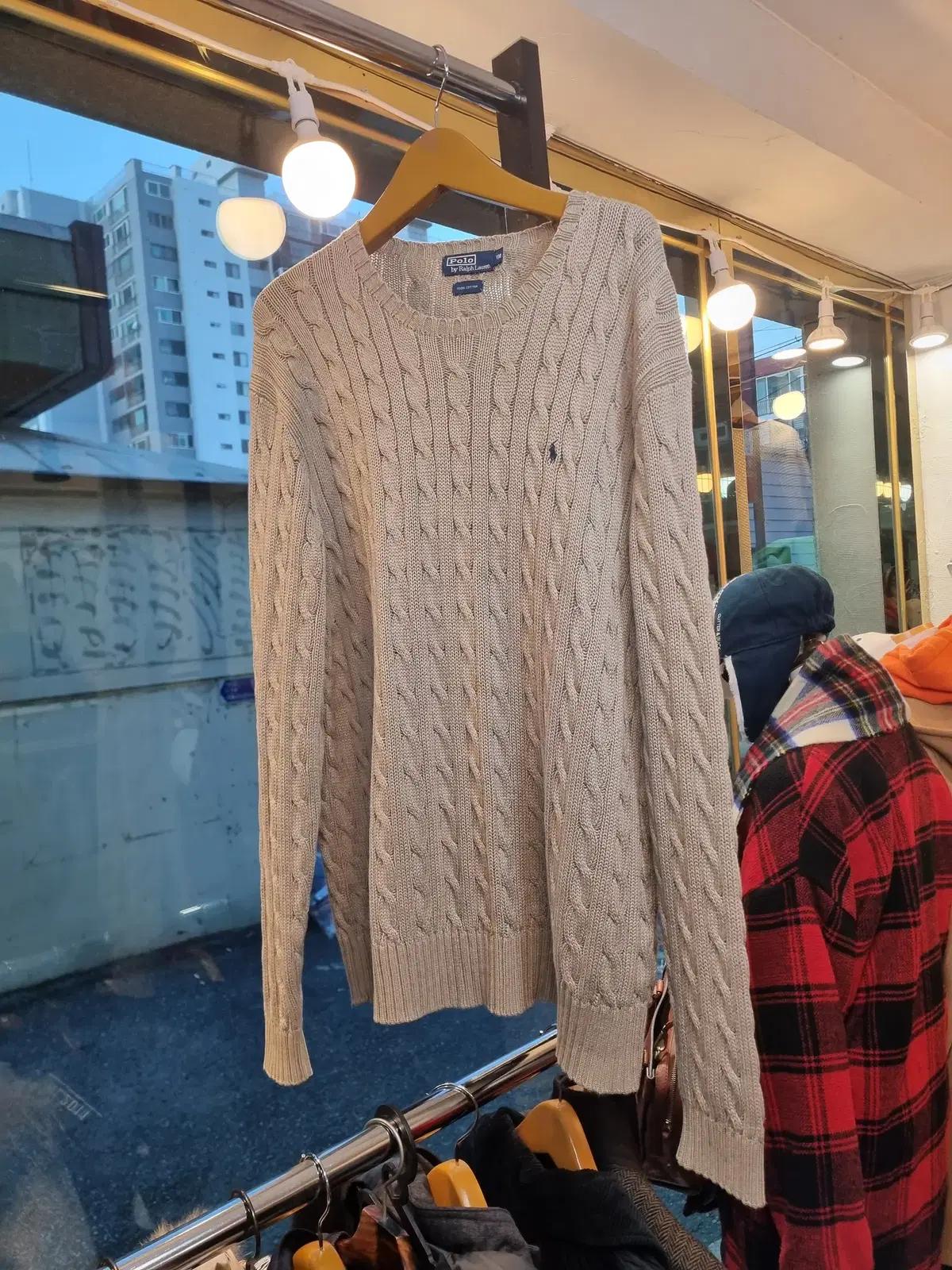 110사이즈 폴로 랄프로렌 빅사이즈 네이비 포니 베이지 꽈배기 니트
