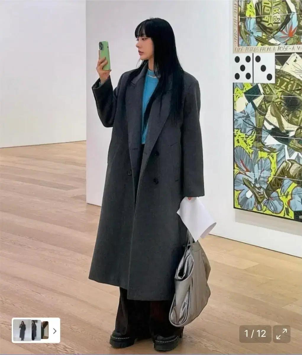 제너럴아이디어 더블 브레스티드 울 롱코트 차콜