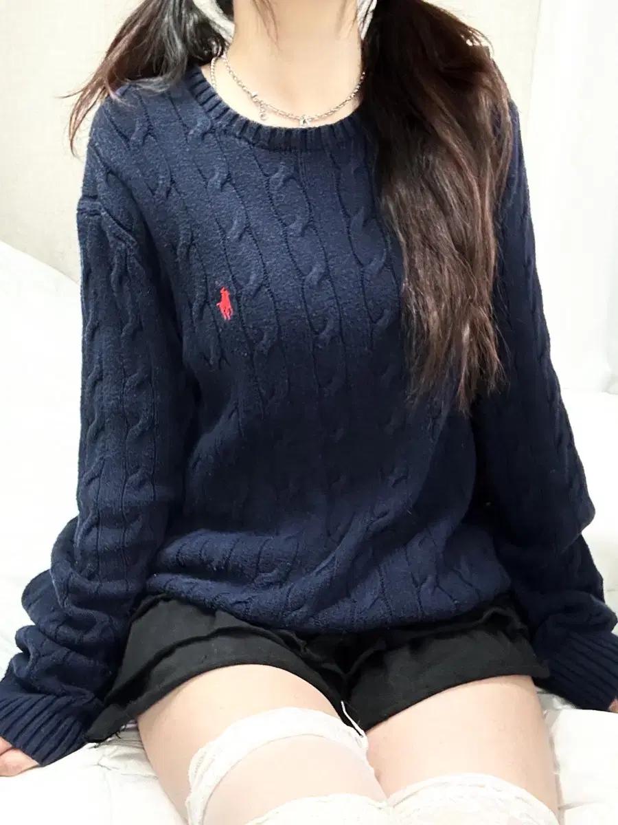 폴로 레드포니 네이비 케이블 니트