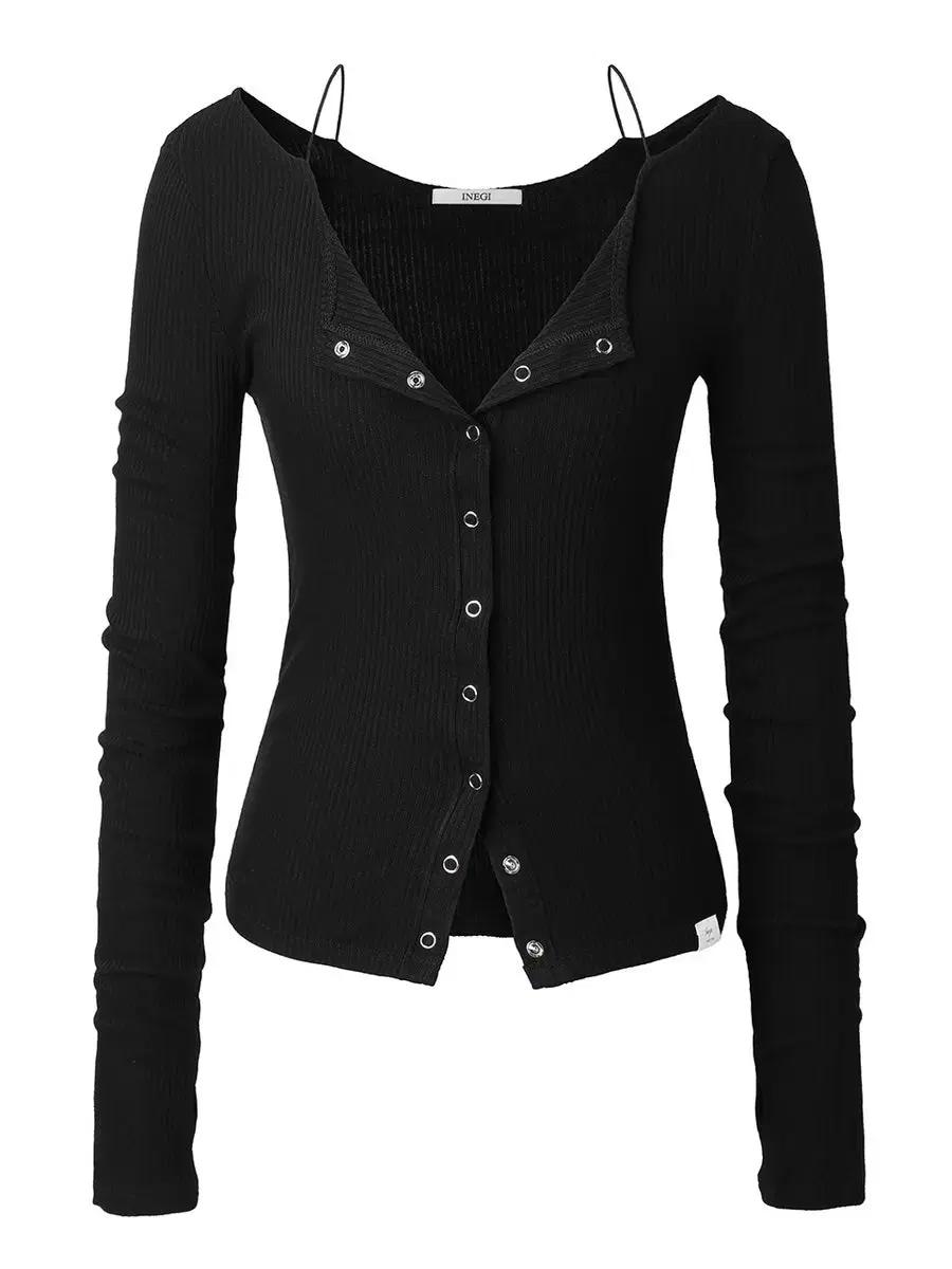 이네기 Eyes Strap Warmer Cardigan (black)