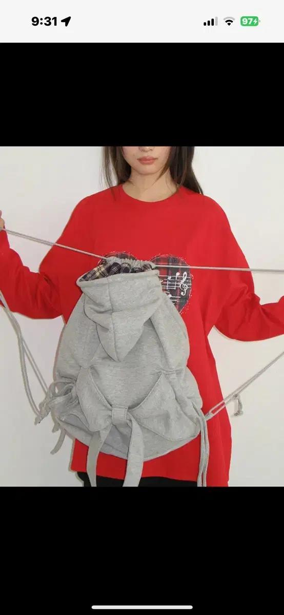 RIBBON HOOD SHOES BAG GREY