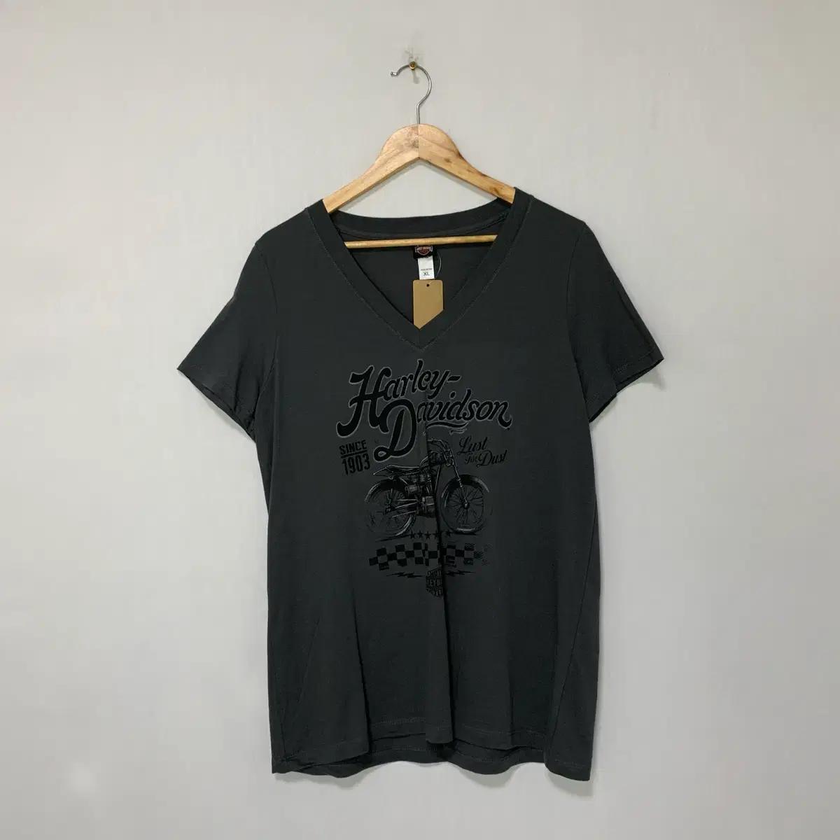할리데이비슨 빈티지 브이넥 차콜 반팔 티셔츠 XL