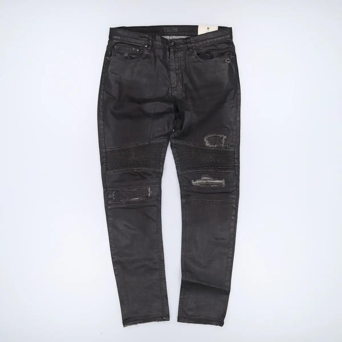 [32] 벨스타프 슬림 레그 오프닝 코팅진 흑청 바이커 데님 4060