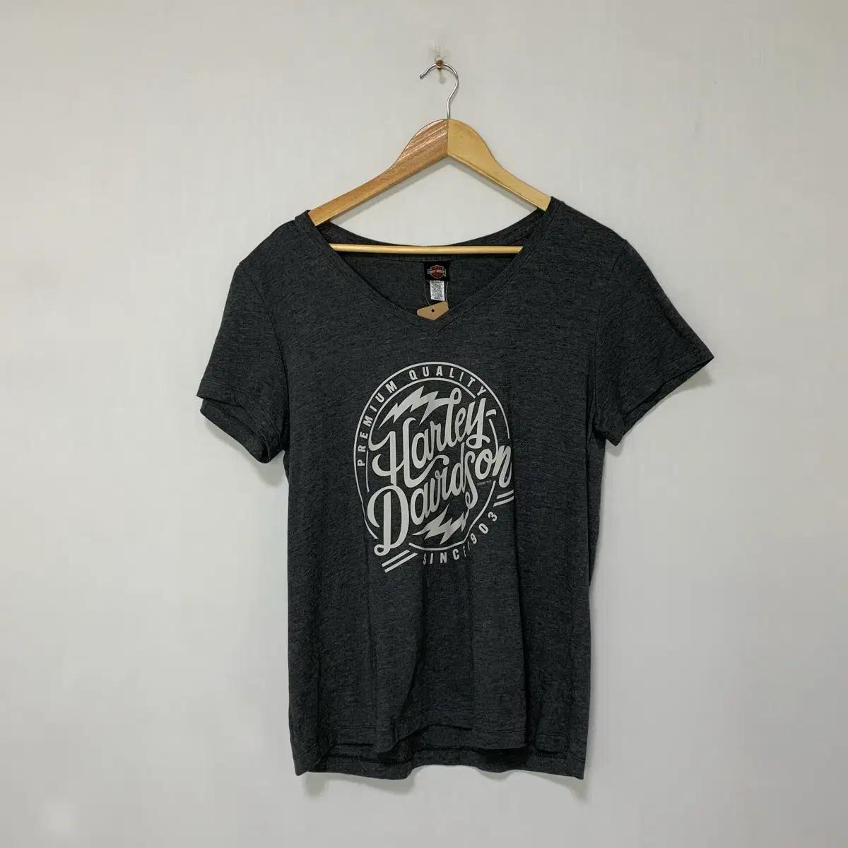 할리 데이비슨 빈티지 프린팅 브이넥 티셔츠 차콜 XL