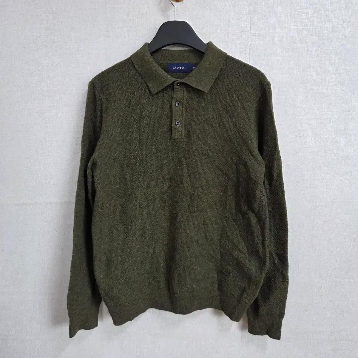 100 남성 CREMIEUX 카키색 긴팔 니트 폴로티