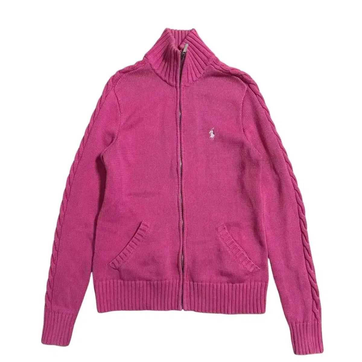 폴로 우먼스 핑크 숄더케이블 니트집업(M)