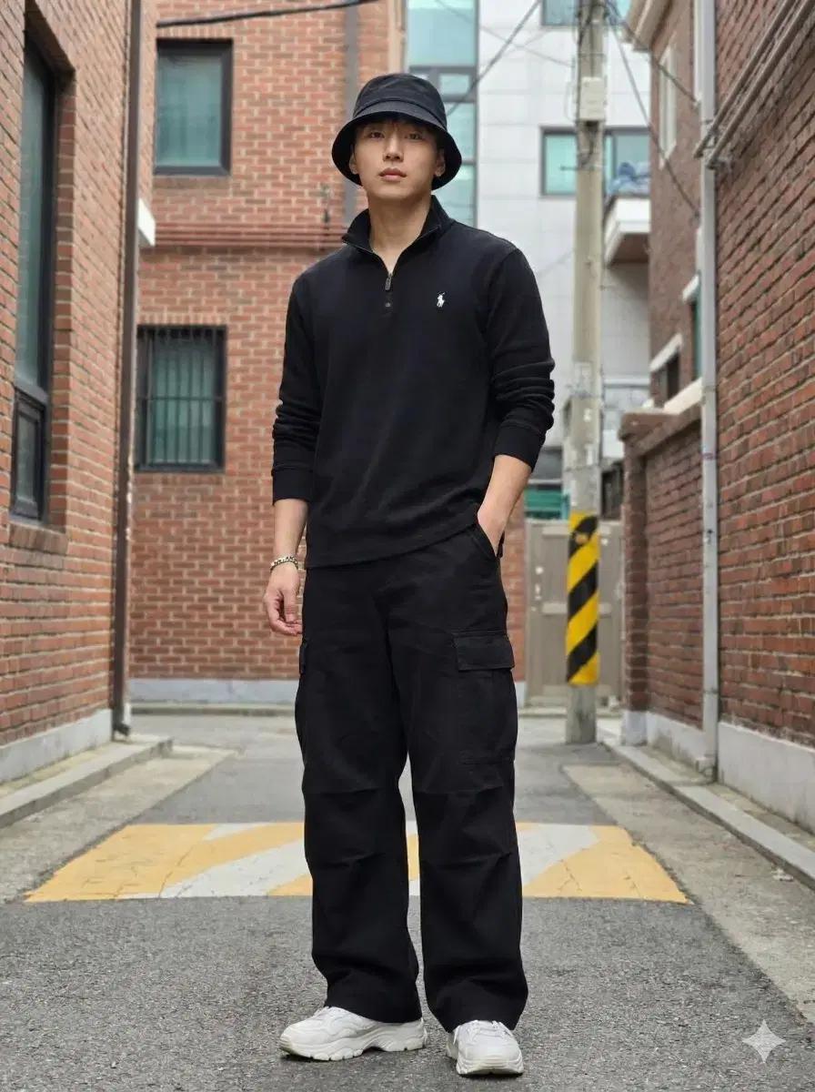 폴로랄프로렌 코튼 하프집업 블랙_L
