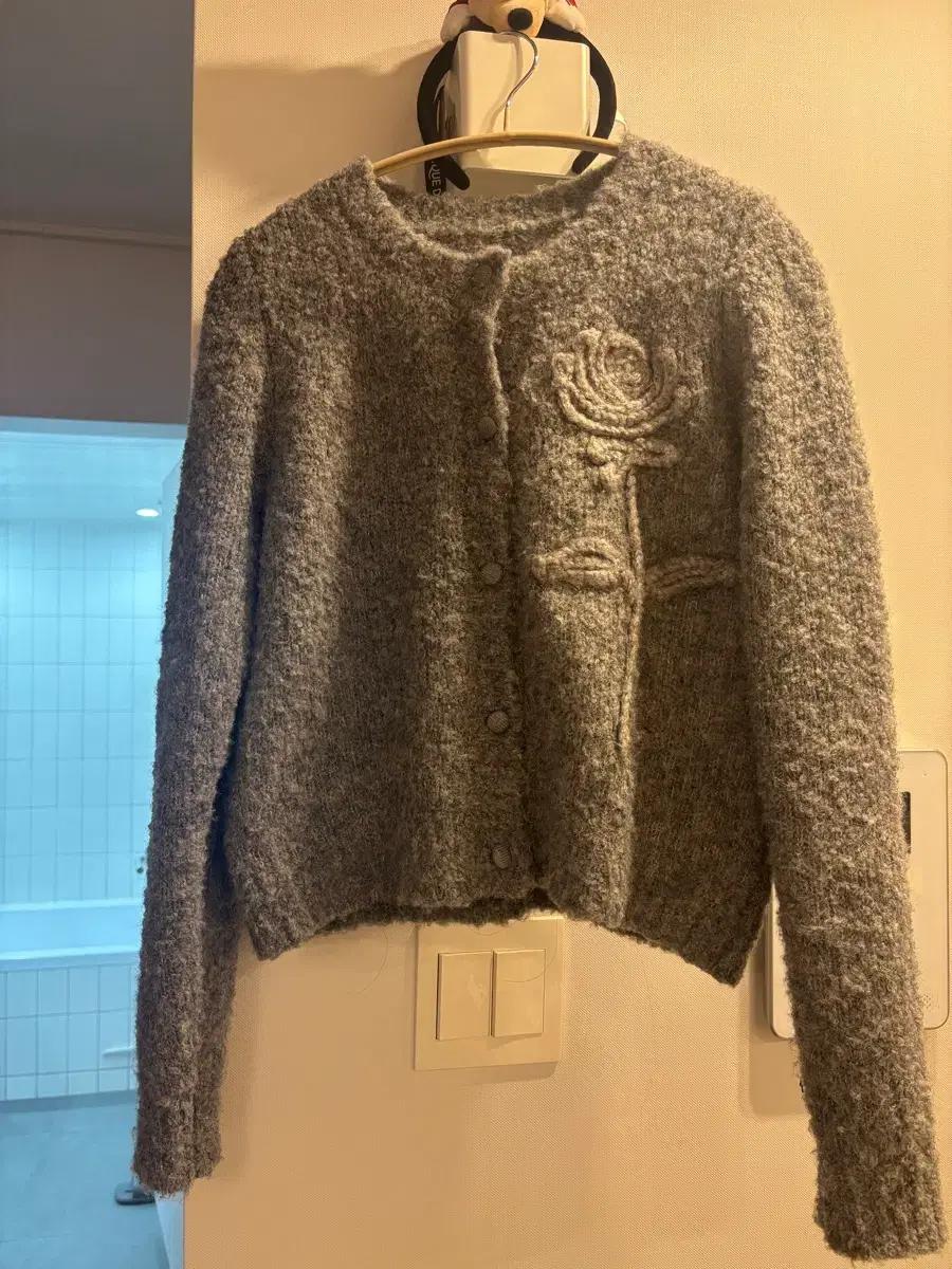 시눈 Rose Flower 가디건 멜란지 그레이