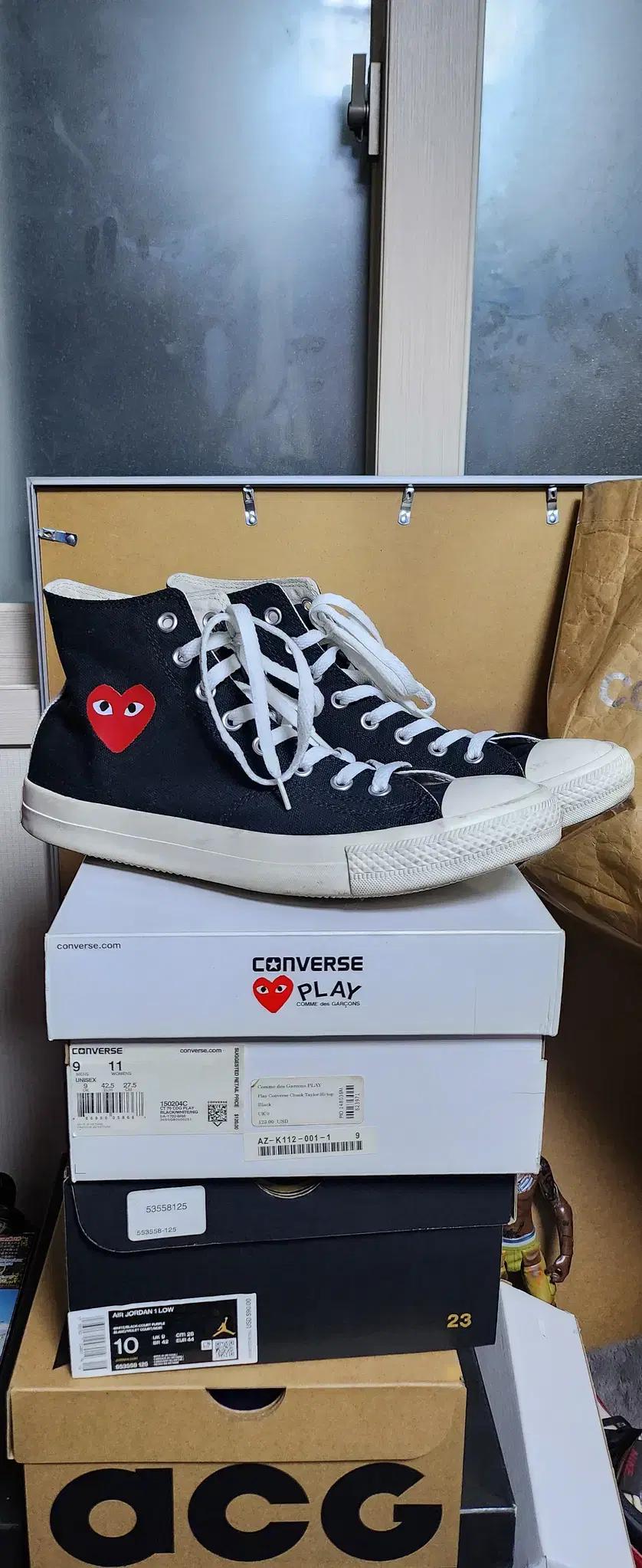 [275] 꼼데가르송 플레이 컨버스 하이 블랙 빅하트 CDG