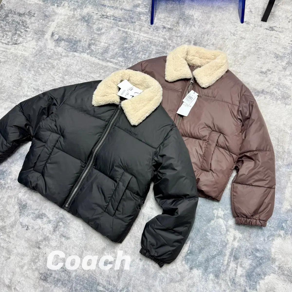코치 퍼 카라 패딩 블랙/브라운 90 덕다운 260g S-L사이즈