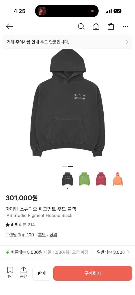 아이앱 스튜디오 피그먼트 후드 블랙 S