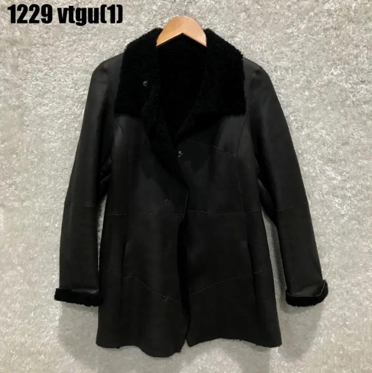MARCCAIN 블랙 무스탕 롱 코트 여성 xs
