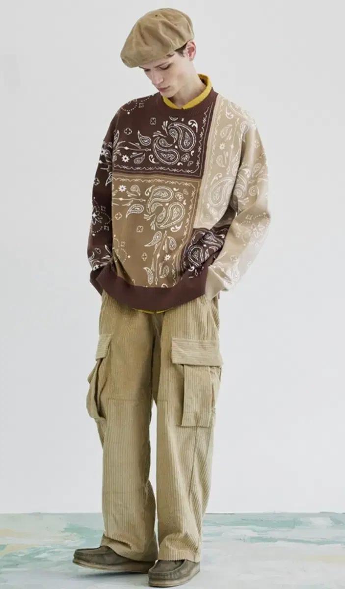 제너럴아이디어 블록 페이즐리 니트 남성