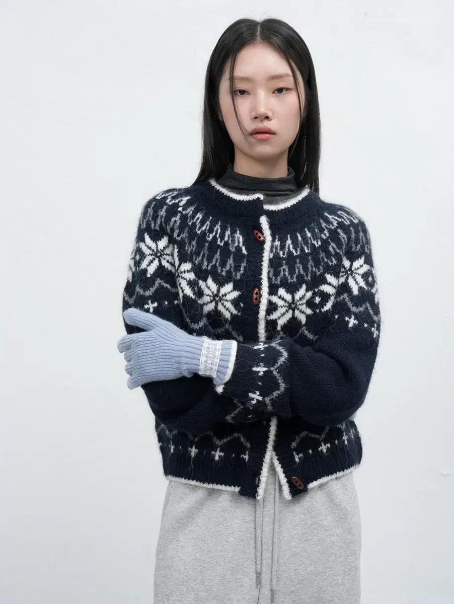 제너럴아이디어 울 노르딕 더플 가디건 네이비 s