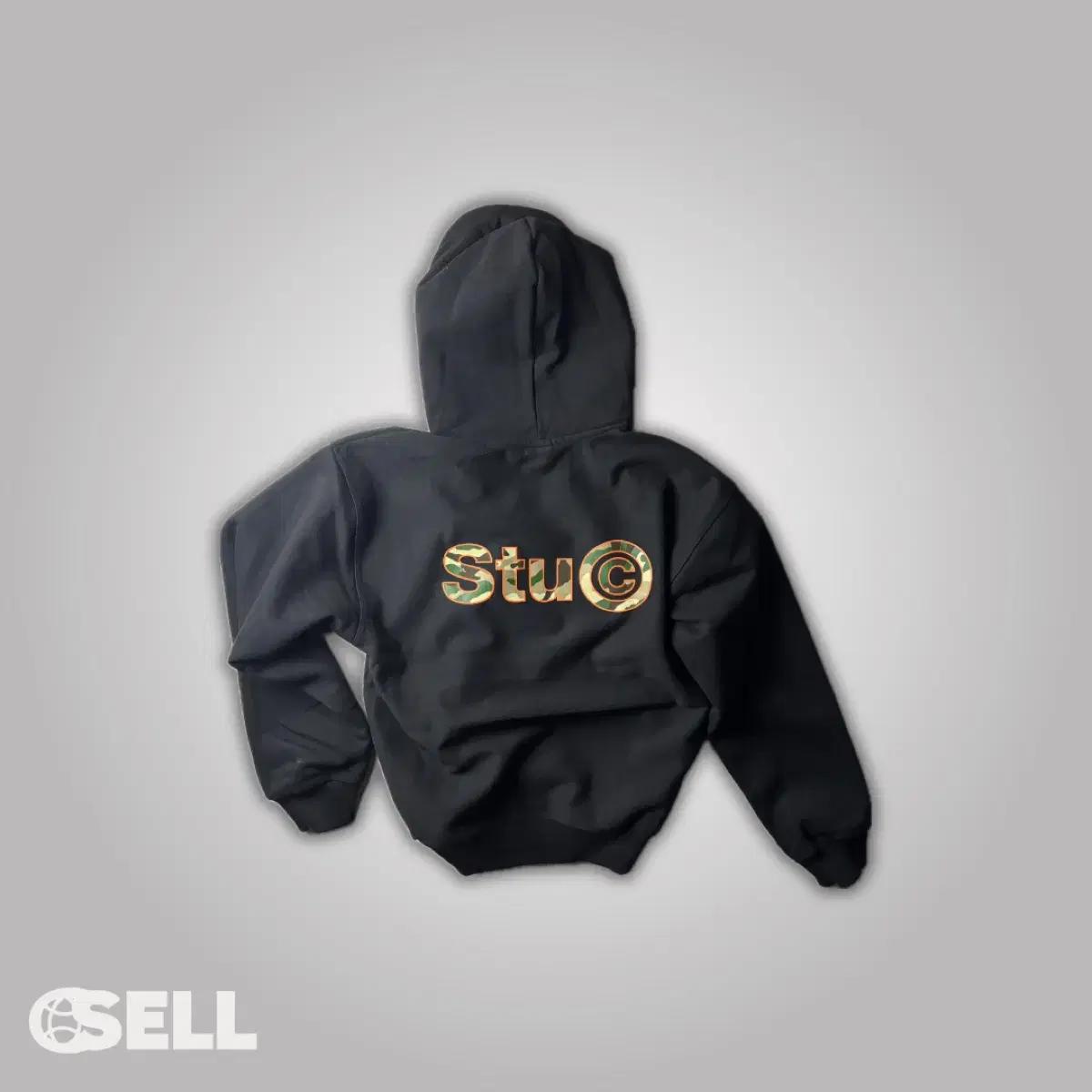StuC 카모 로고 블랙 후드티