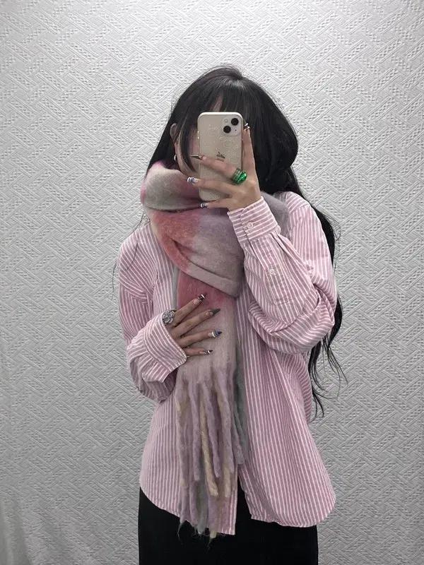빈티지 폭닥 딸기우유 핑크 체크 모헤어 목도리 C07991