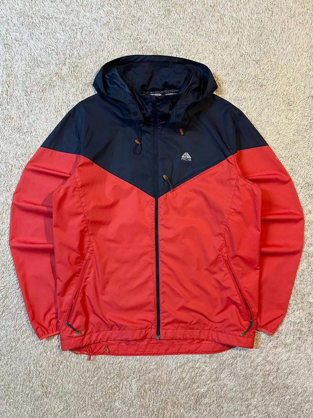[M] 00's 나이키 ACG 배색 후드 바람막이 자켓 레드 네이비