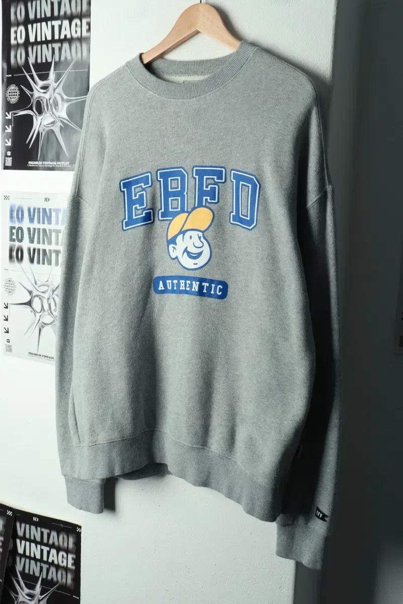 (L-XL) 이벳필드 맨투맨 티셔츠 루즈핏 빅로고 그레이-169F1