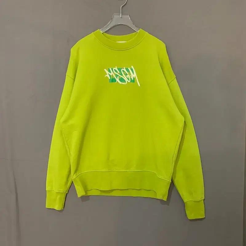 L MSGM 로고 자수 프린팅 오버핏 라임 맨투맨