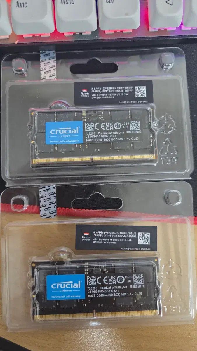마이크론 Crucial 노트북 DDR5-4800 16G  2개