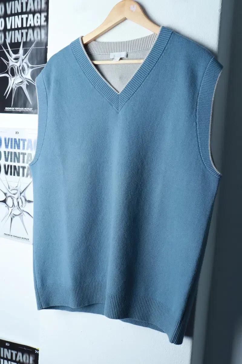 (M-XL) 코스 니트 조끼 오버핏 연블루 울-16B94