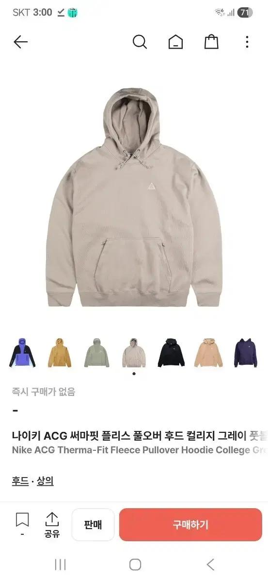 나이키 ACG 써마핏 플리스 풀오버 후드 S 컬리지그레이