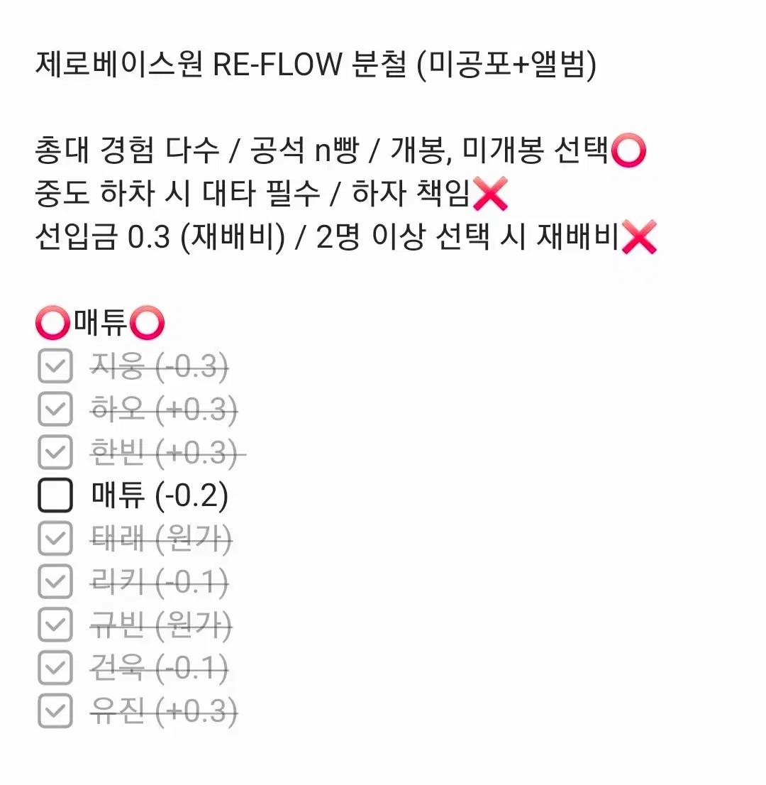 제로베이스원 제베원 리미티드 앨범 RE-FLOW 분철