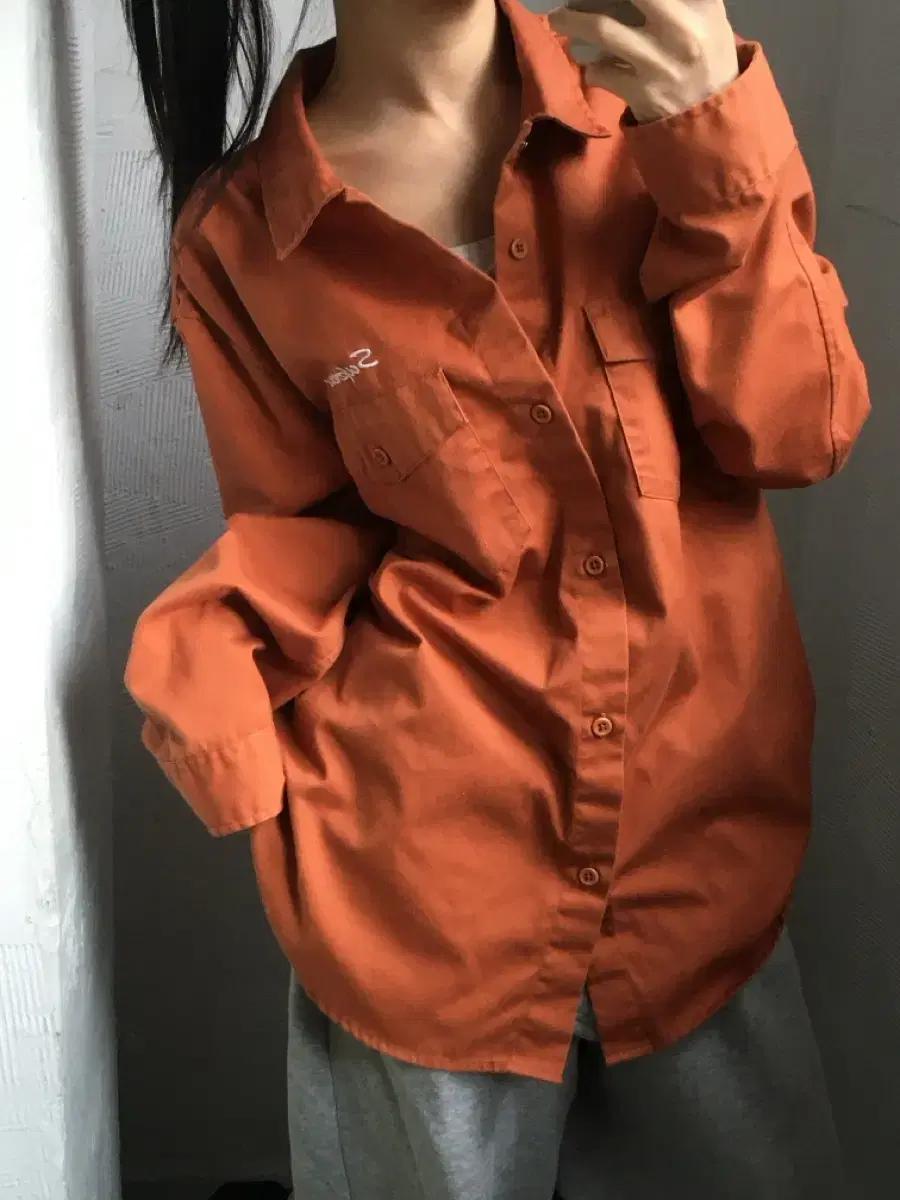 Supreme 슈프림 로고 오렌지 컬러 워크 셔츠