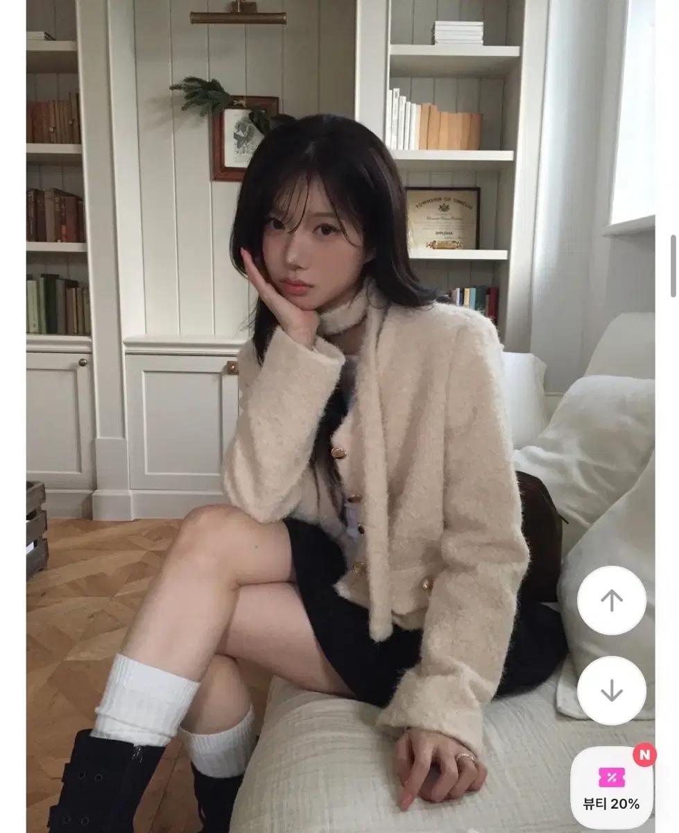 모디무드 다인 울 앙고라 스카프set 크롭 자켓 아이보리