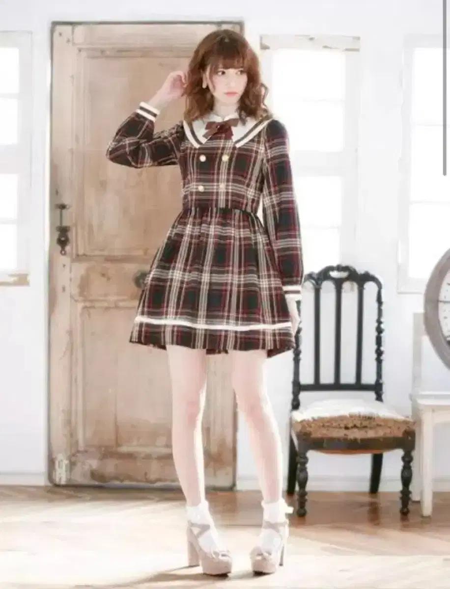 rinamour빈티지 디어마이러브 디마럽 세일러 체크 원피스