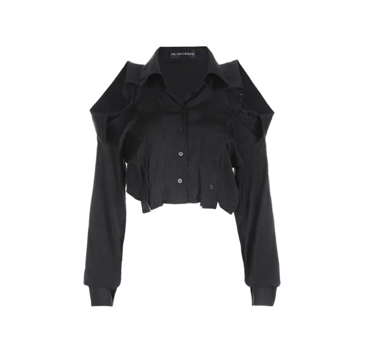 SURGERY 블랙 컷아웃 셔츠 collar on the shoulder