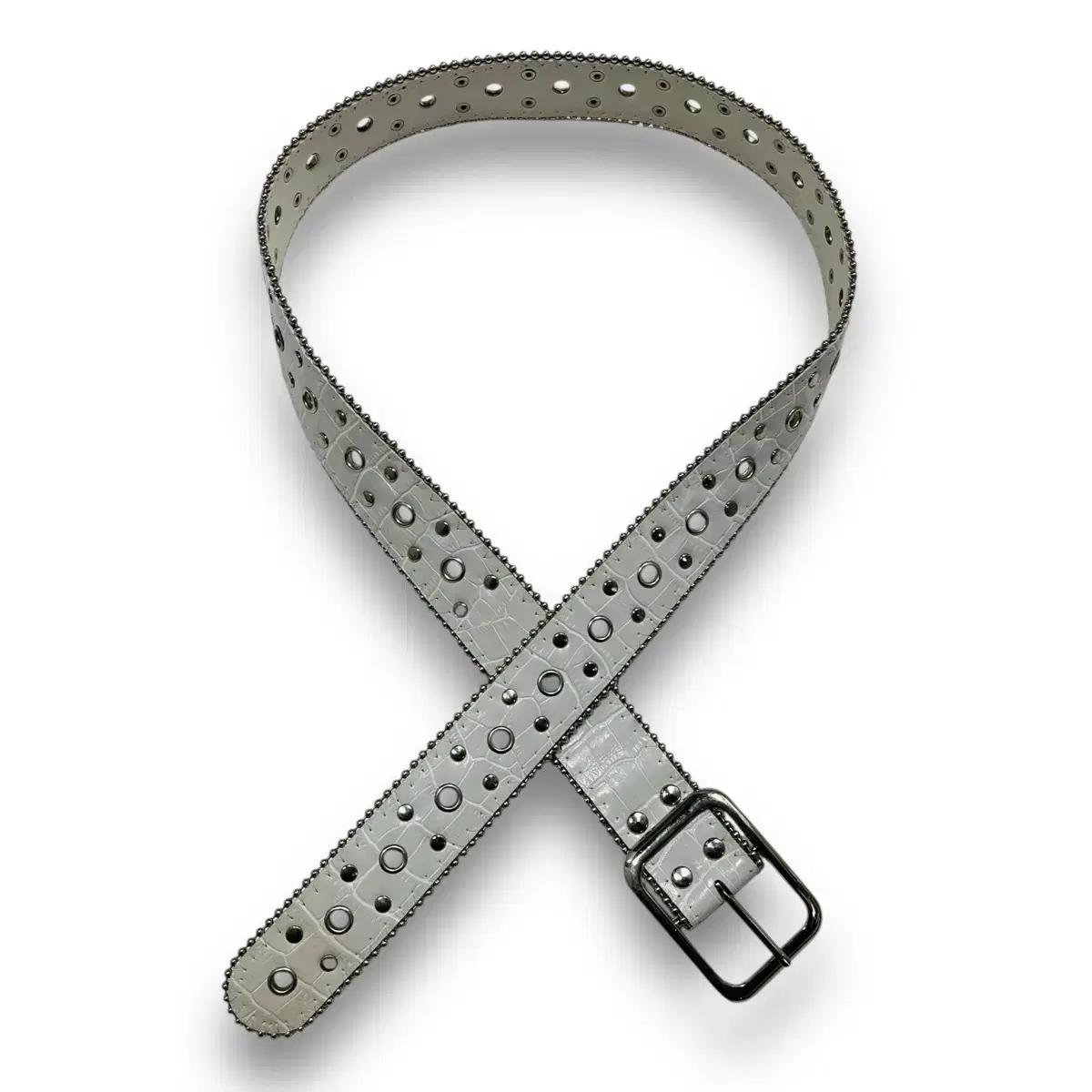 Crocodile Pattern White Stud Belt