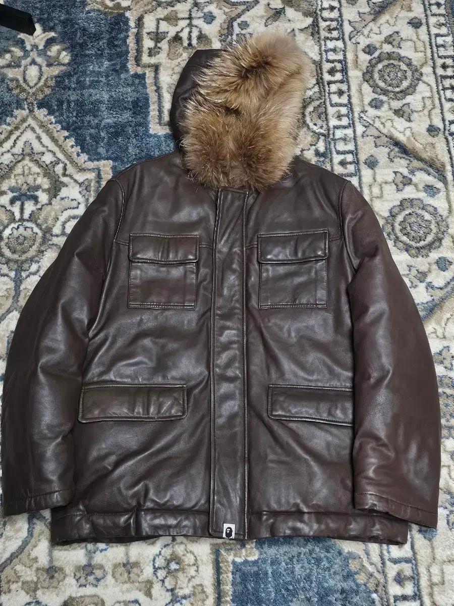 [XL] BAPE 베이프 레더 퍼 다운 자켓