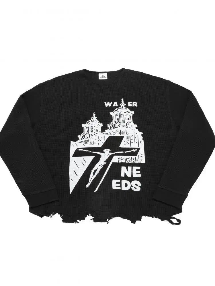 M L MJD 디스 와플 롱슬리브 블랙 Distressed LS