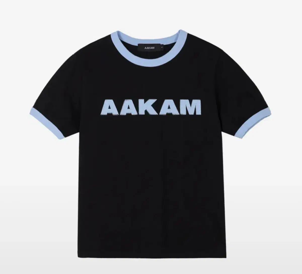 AAKAM 아캄 블랙 블루 반팔 로고 링거 티셔츠