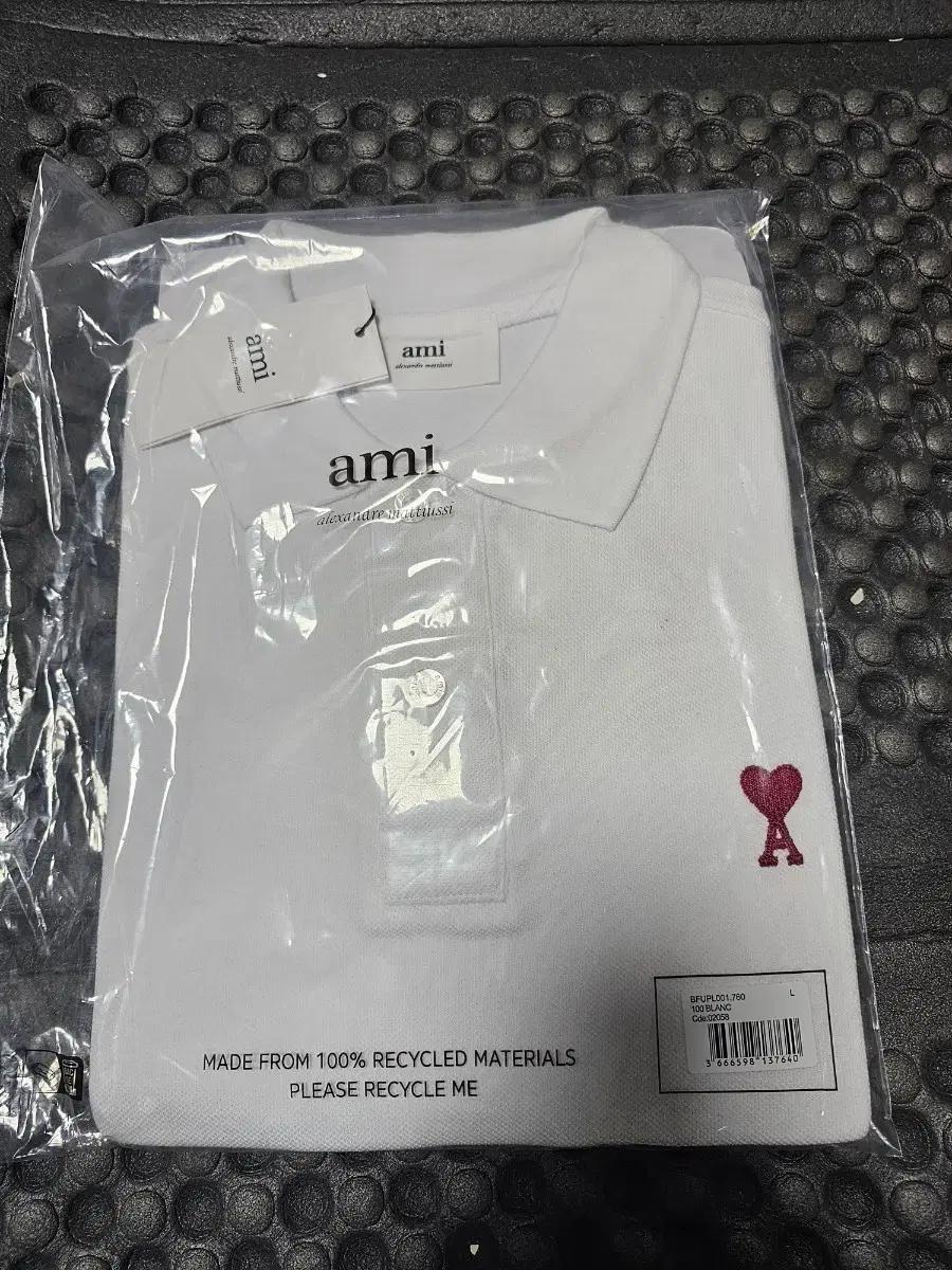 아미 하트 로고 화이트 폴로티 L