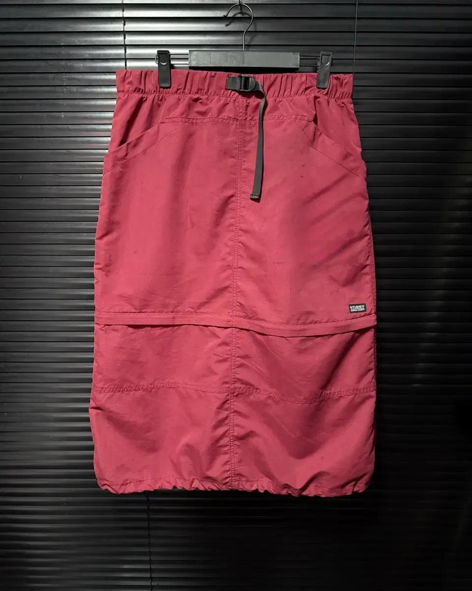 스투시 RANGE ZIP OFF SKIRT 레드 버건디 숏 롱 나일론치마