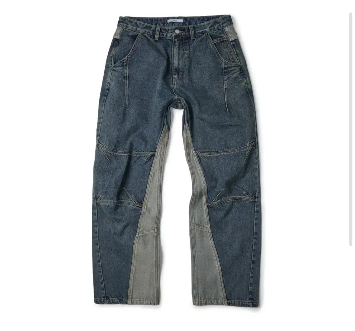 XL) ETCE CURVED PANEL DENIM PANTS (BLUE)