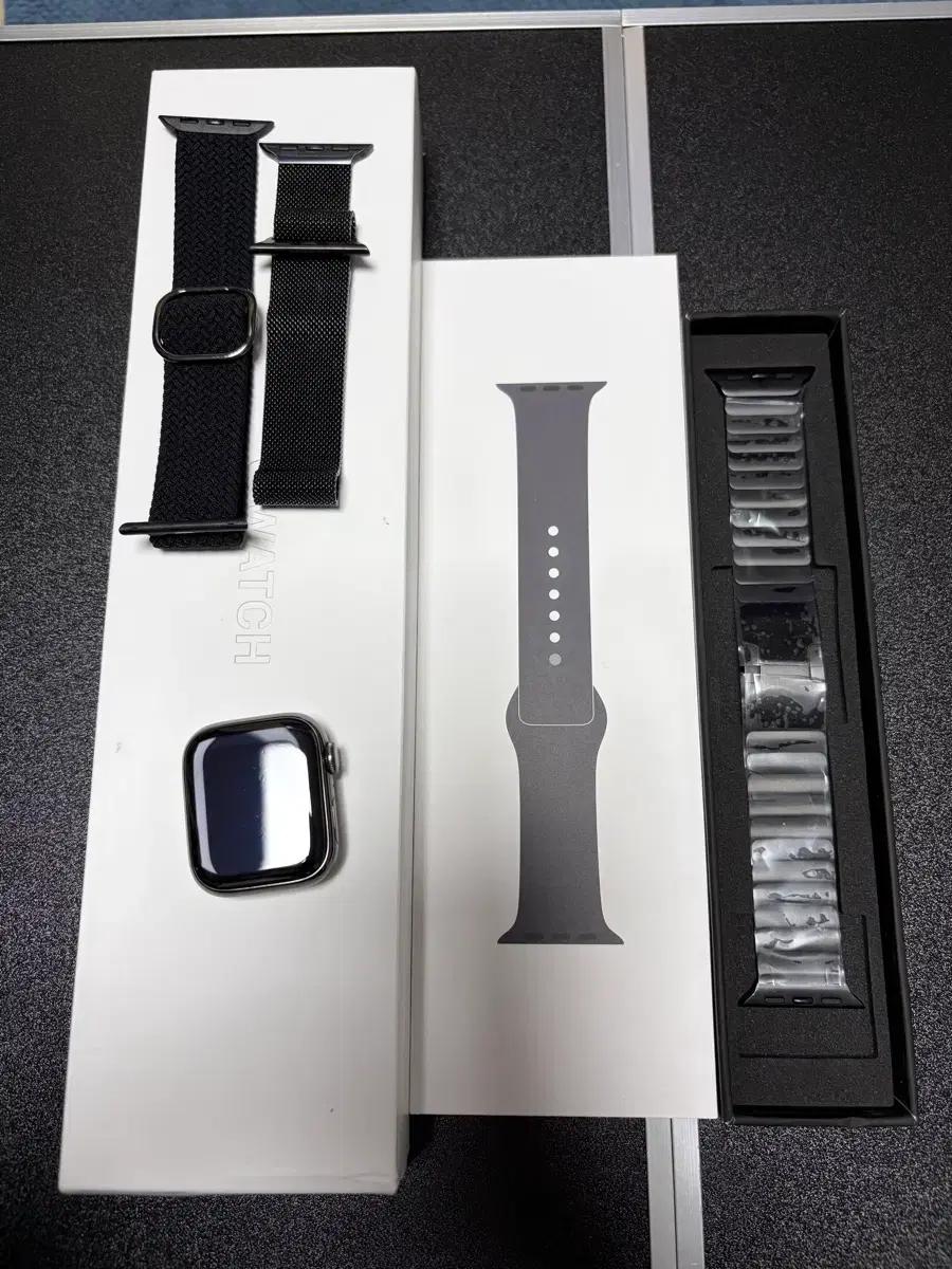 애플워치 8 스테인리스 셀룰러 41mm 그라피이트 중고 스트랩 10개
