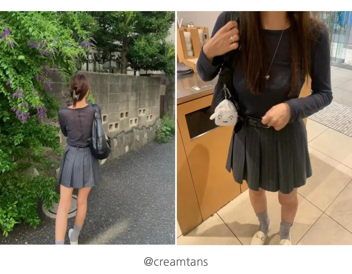 타낫 Preppie stripe pleated skirt 그레이 m