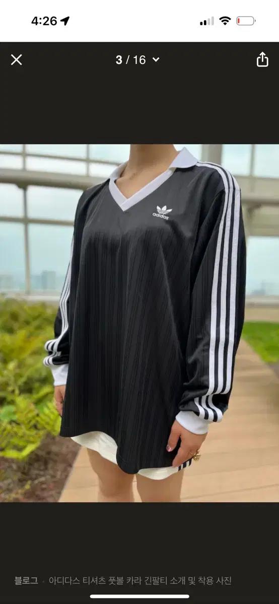 아디다스 삼선 긴팔 카라티 블랙 스포츠웨어