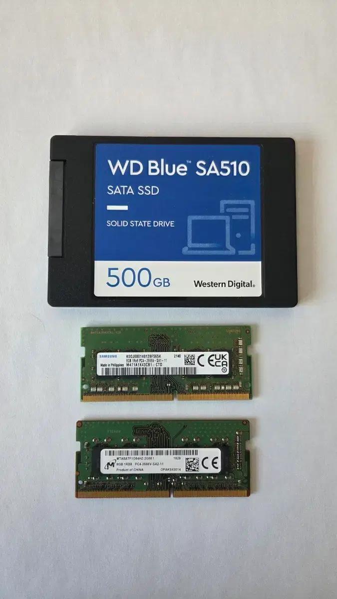 WD Blue SA510 500GB SSD +  DDR4 8GB 2개